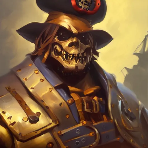 Image similar to greg manchess portrait painting of partially armored undead pirate captain lechuck as overwatch character, medium shot, asymmetrical, profile picture, organic painting, sunny day, matte painting, bold shapes, hard edges, street art, trending on artstation, by huang guangjian, gil elvgren, ruan jia, greg rutkowski, gaston bussiere