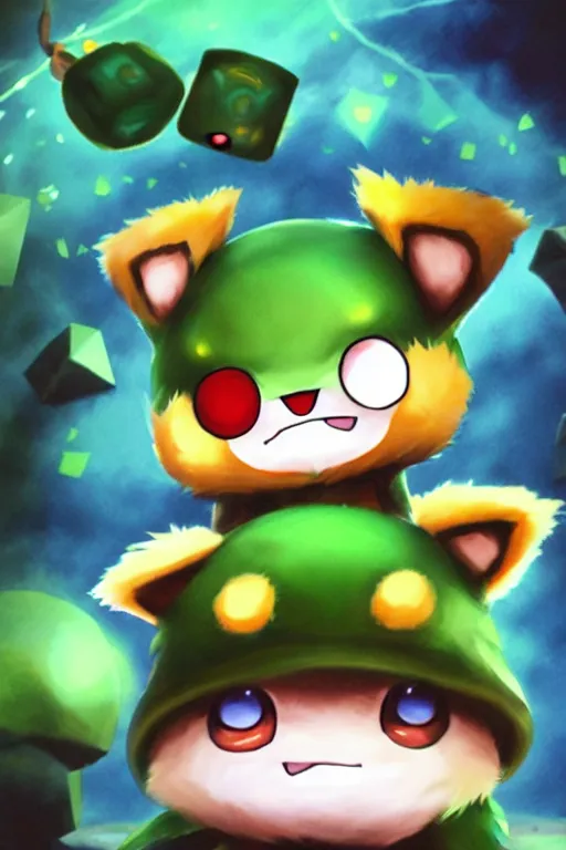 Image similar to teemo, a pokemon card of teemo, pokemon card scan