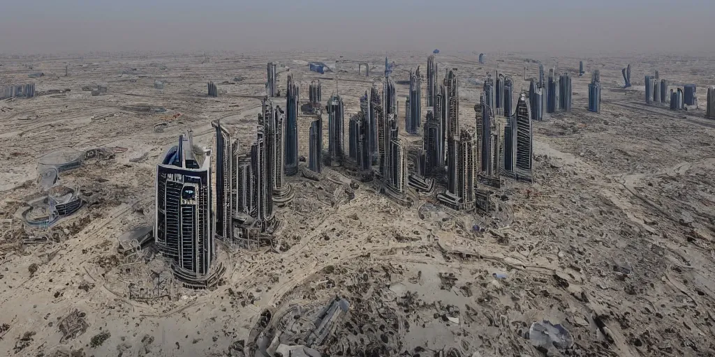 Image similar to ultra detailed and realistic picture of dubai abandoned and semi - destroyed