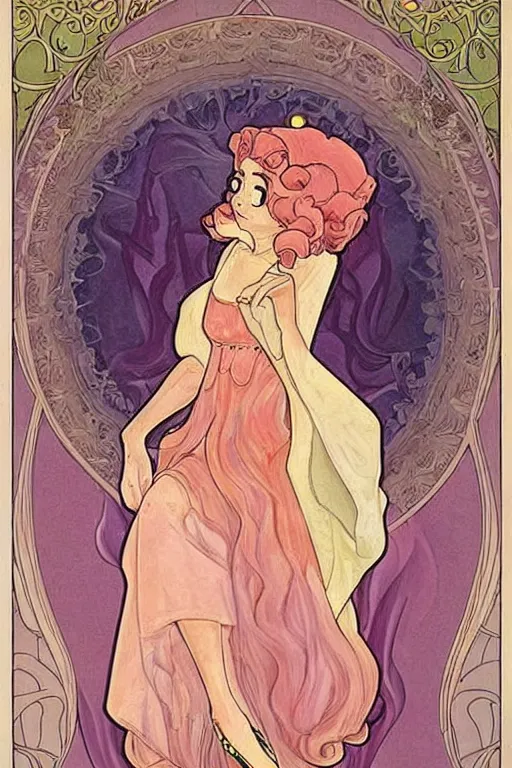 Prompt: beautiful art nouveau painting of princess - peach!!!!!!!!!