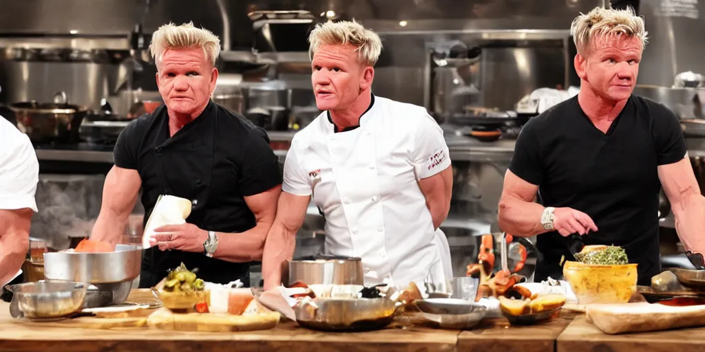 Image similar to gordon ramsay vs robert irvine cookoff