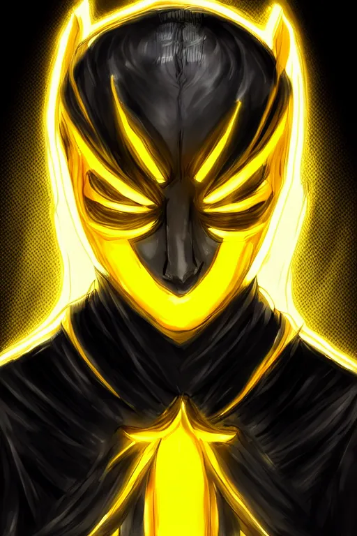 Prompt: glowing black male anime character, golden hair, yellow eyes, symmetrical, highly detailed, digital art, sharp focus, trending on art station, ninja, electricity superpowers, anime art style