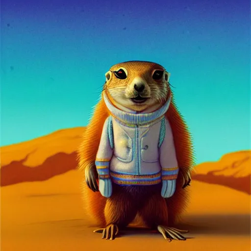 Image similar to cute fluffy prairie dog :: by Martine Johanna and Simon Stålenhag and Chie Yoshii and Casey Weldon and Guillermo del toro :: ornate, dynamic, particulate, rich colors, intricate, elegant, highly detailed, centered, artstation, smooth, sharp focus, octane render, 3d