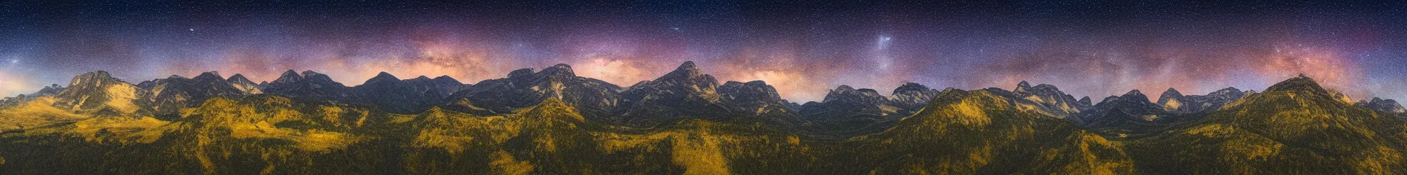 Image similar to panorama view of mountains and grand crayons at night with stars and galaxies in the night sky