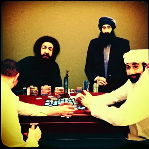 Prompt: “80’s Polaroid flash photo, Saul Goodman and Osama Bin Laden playing poker”