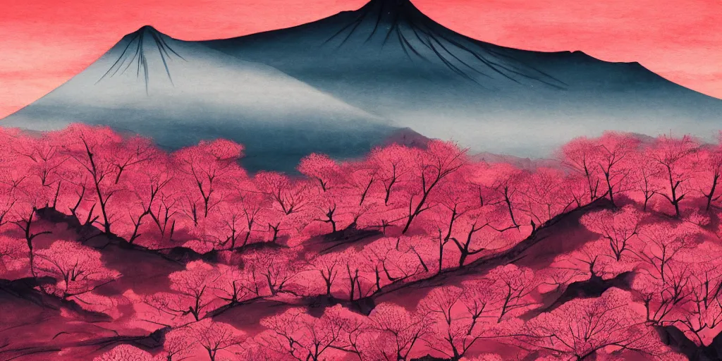 KREA - pink color mount fuji, abstract wallpaper, hyper realistic