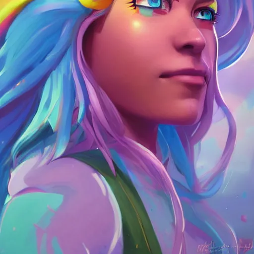 Image similar to painted portrait of a rainbow brite, fantastically pastel colors, octane render, matte painting concept art, official fanart behance hd artstation by jesper elsing, by rhads and makoto shinkai and lois van baarle and ilya kuvshinov and rossdraws