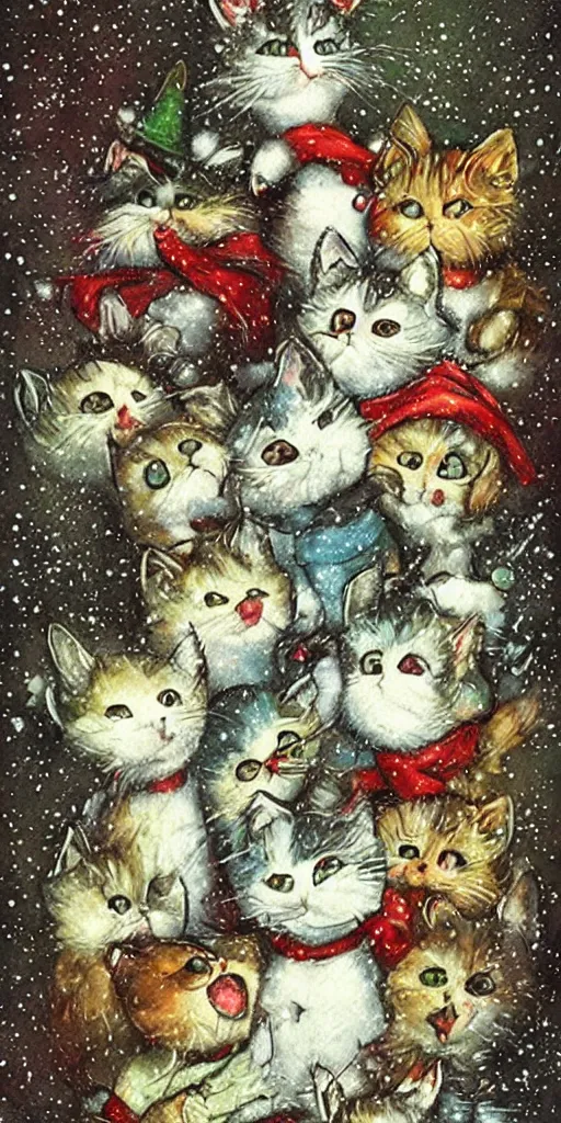 Prompt: a christmas kittens scene by alexander jansson