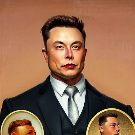 Image similar to “the ultimate gigachad, incredibly muscular Elon Musk with chiseled jawline, trending on /r/moreplatesmoredates, oil on canvas artstation by J. C. Leyendecker and Edmund Blair Leighton and Charlie Bowater octane render”