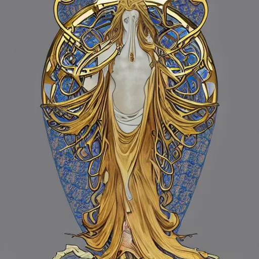 Image similar to angelarium, cthulhu, illithid, art nouveau, white marble and gold, alphonso mucha