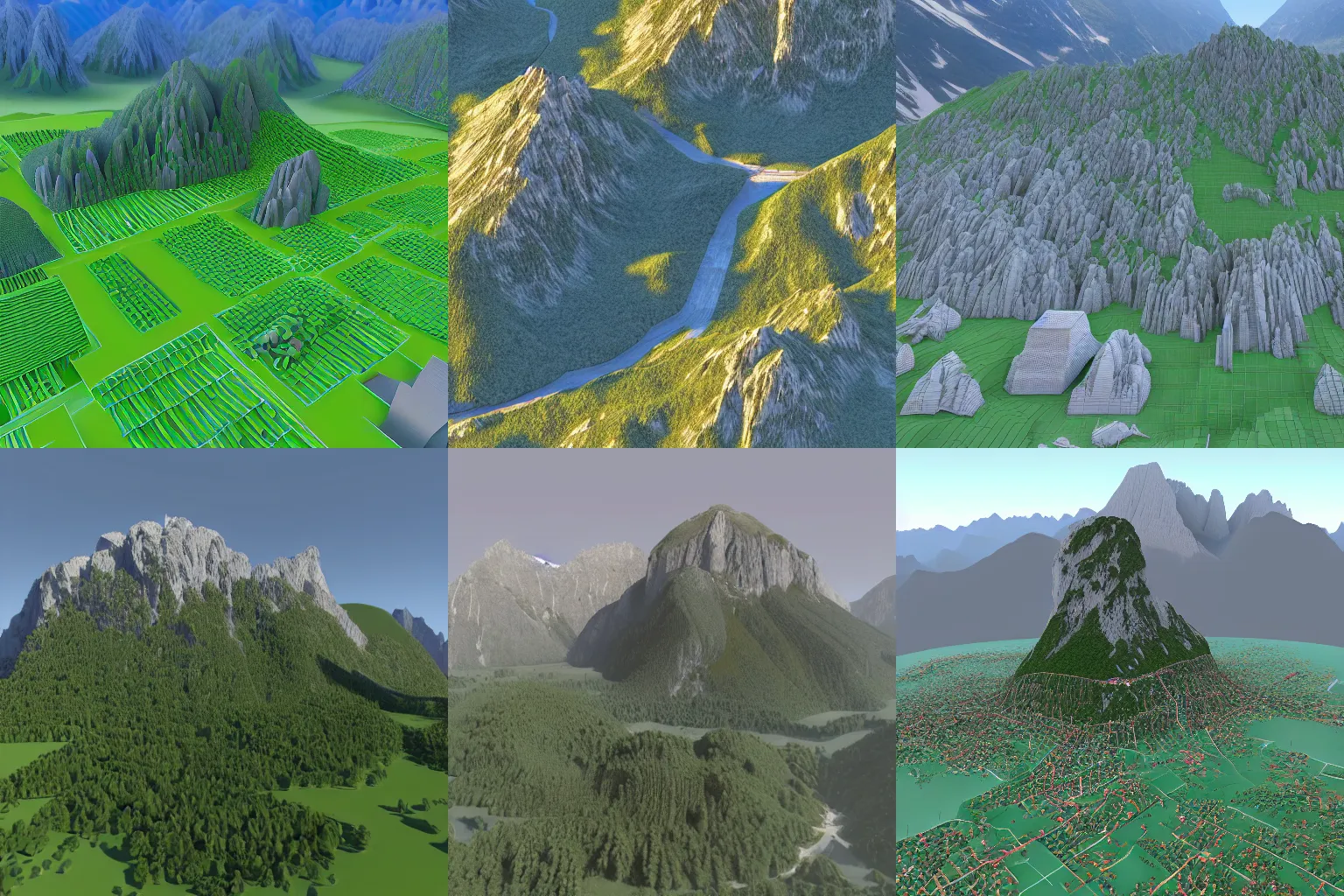 Prompt: 3d voxel render of Berchtesgaden and surrounding mountains