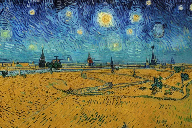 Prompt: beautiful russia of the future, oil painting, trending on artstation by van gogh