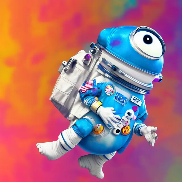 Prompt: a cute astronaut, pixar animation style, soft colors, by jeff koons, by lisa frank, octane render, by takashi murakami, colorful, spectral color, 5 d, ultra - hd, happy, good, mini, volumetric lighting