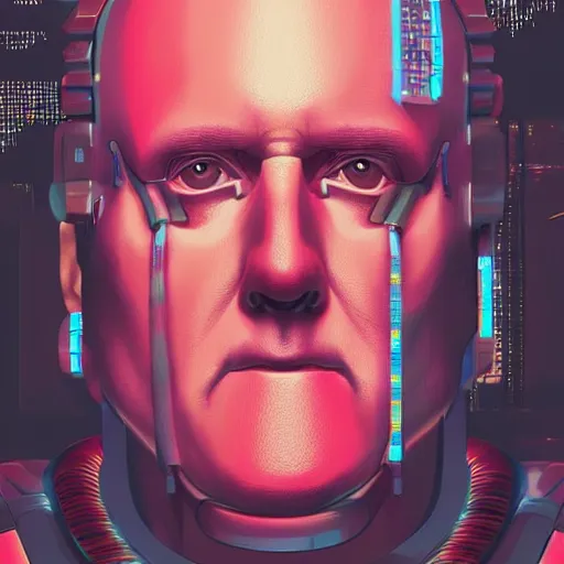 Image similar to cyberpunk john lithgow as the leader of a futuristic communist nation, cybernetics, sharp lines, digital, artstation, colored in