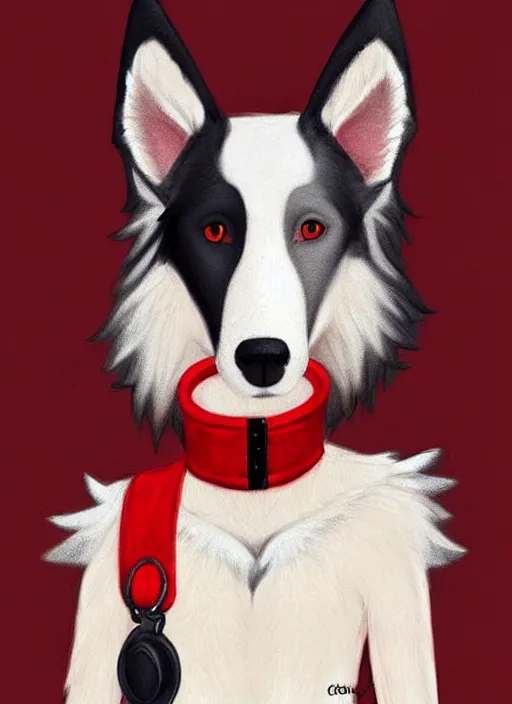 Prompt: full body digital painting of a cute male anthropomorphic border collie fursona wearing a red collar and standing outside, furaffinity, intricate, elegant, beautiful, realistic proportions, highly detailed, trending on artstation, art by charlie bowater and henry asencio and and ross tran
