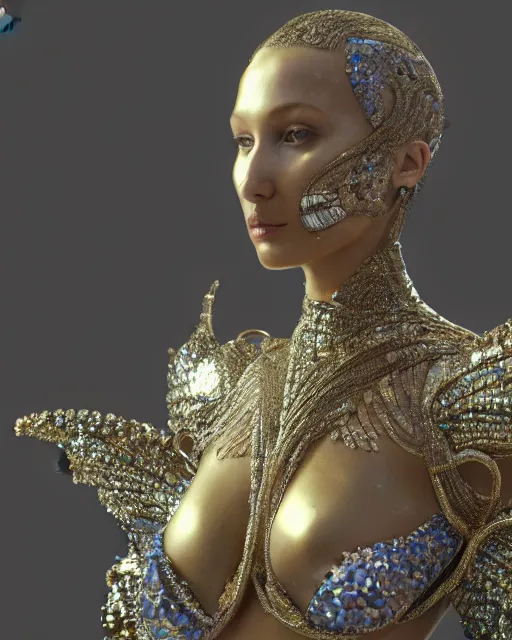 Image similar to a highly detailed metahuman 4 k close up render of an alien goddess bella hadid monument venus in iris van herpen dress schiaparelli in diamonds crystals swarovski and jewelry iridescent in style of alphonse mucha gustav klimt trending on artstation made in unreal engine 4