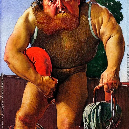 Prompt: upper body portrait of wrestler giant haystacks, by norman rockwell and boris vallejo