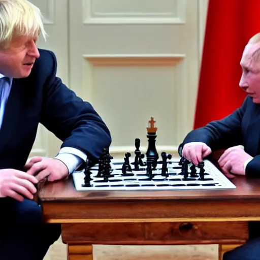 Image similar to Boris Johnson and putin playing a game of chess