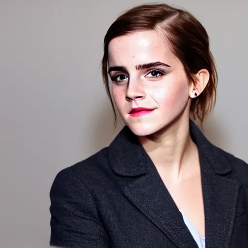 Image similar to A photograph of Emma Watson as a man. Gender switched, Studio lighting