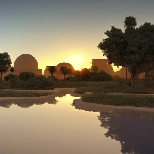 Prompt: A beautiful Nile Valley at sunset 4k Unreal render, Detailed, Volumetric Lighting