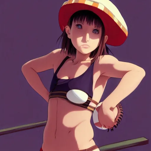 Image similar to beautiful boyish natalie portman alluring gravure model in majora's mask, wearing wooden mask and baseball cap and leotard, street wear with subtle mayan patterns, aztec bathing suit, gapmoe yandere grimdark, trending on pixiv fanbox, painted by greg rutkowski makoto shinkai takashi takeuchi studio ghibli, akihiko yoshida