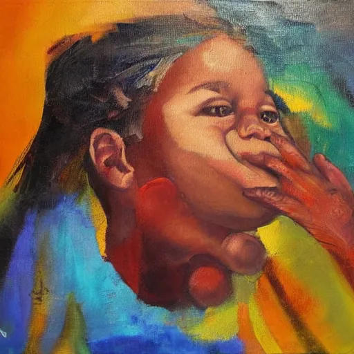 Prompt: Wonder and amazement, an expressive oil painting by Wes Wilson