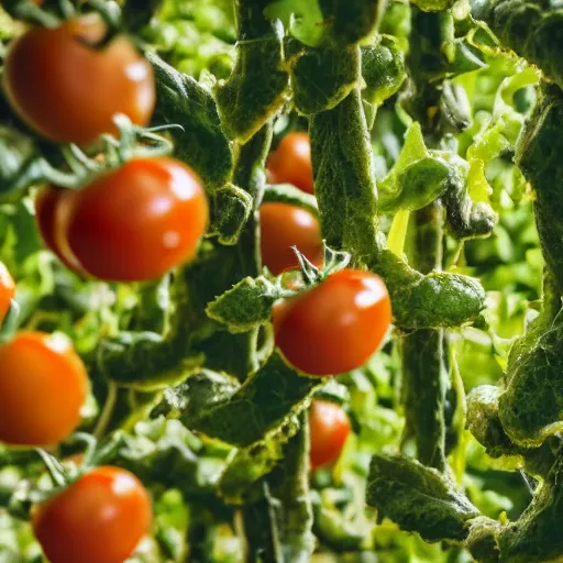 Image similar to hamburgers growing on a vine like tomatoes, but sprouting hamburgers