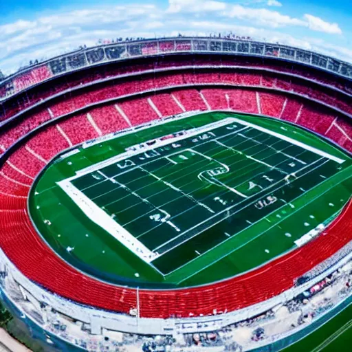 Prompt: top view of football stadium in ocean, wide shot