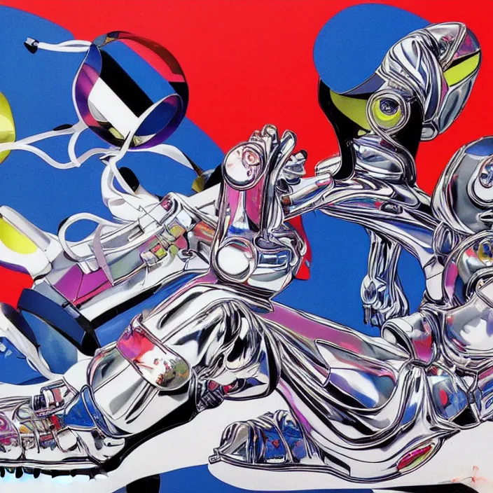 Image similar to futuristic sneakers in jeff koons hip hop bauhaus style, highly detailed, hyper realistic, art by todd mcfarlane