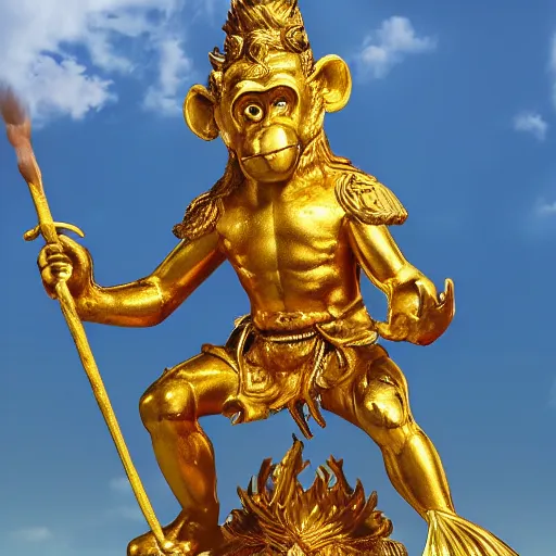 Image similar to golden statue of monkey king, powerful, hd