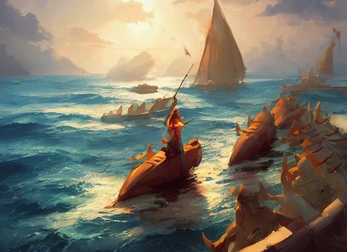 Image similar to cover concept art of a medieval battles in the sea, volumetric lighting, official fanart behance hd artstation by Jesper Ejsing, by RHADS, Makoto Shinkai and Lois van baarle, ilya kuvshinov, rossdraws