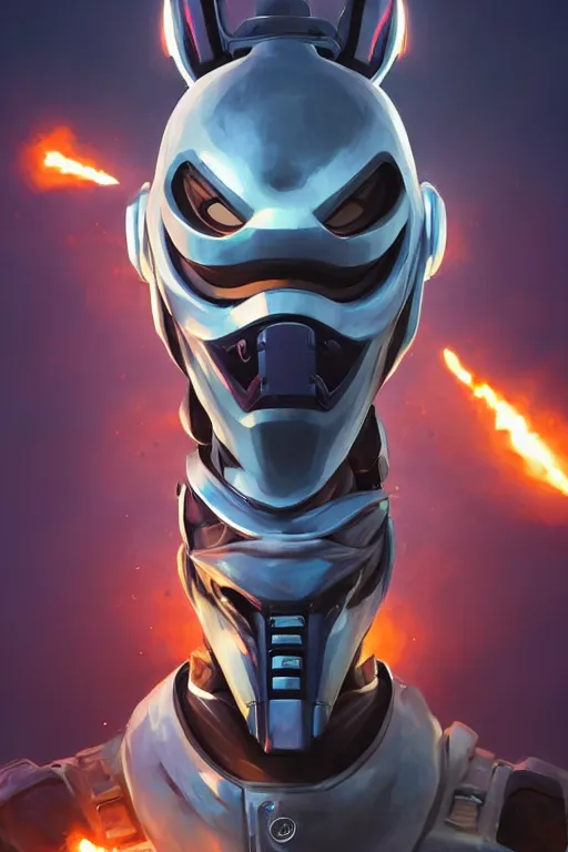 Image similar to epic mask helmet robot ninja portrait stylized as fornite style game design fanart by concept artist gervasio canda, behance hd by jesper ejsing, by rhads, makoto shinkai and lois van baarle, ilya kuvshinov, rossdraws global illumination radiating a glowing aura global illumination ray tracing hdr render in unreal engine 5