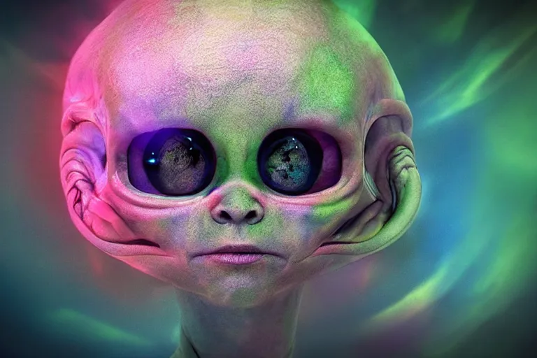 Prompt: jenny made the announcement that her baby was an alien. photo - realistic hd, hyperrealism, colourful, highly detailed, cinematic, luminescence, 3 2 k, dop, high contrast, intricate, mystery, epic, fantasy