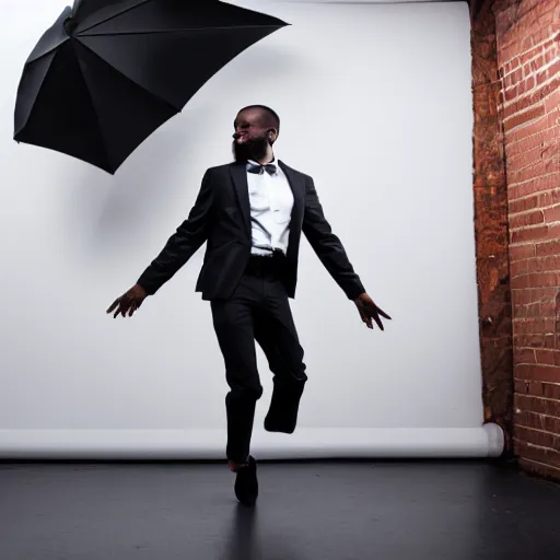 Image similar to black man dancing inside a state of the art photography studio