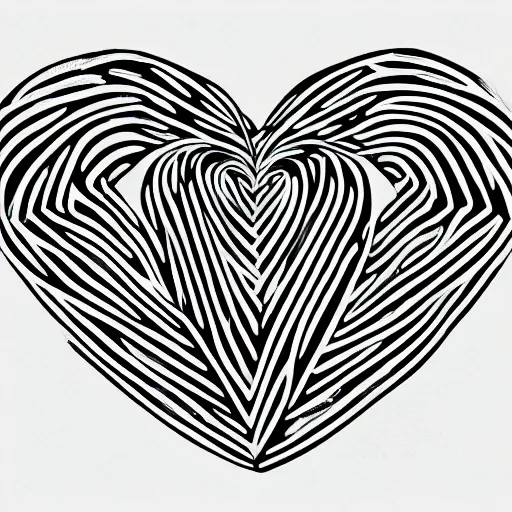 Image similar to pencil line drawing, black and white, clean, logo of an heart with a stylized human body form inside