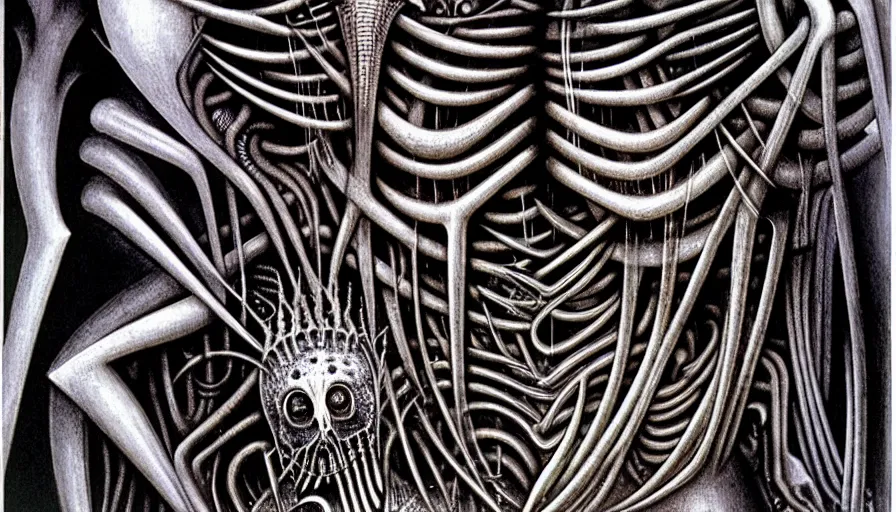 Image similar to the two complementary forces that make up all aspects and phenomena of life, by HR Giger