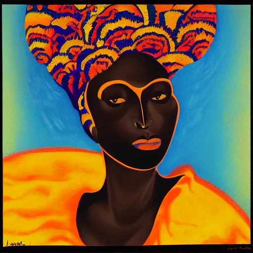 Image similar to Georgia Anne Muldrow, afro-psychedelia, afrocentric mysticism, in the style of Marius Borgeaud