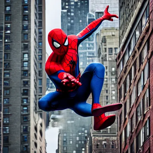 Image similar to spider - man falling from a building the background is the city of new york great photograph