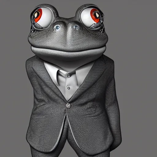 Image similar to an anthropomorphic frog wearing a suit, extremely detailed, detailed face, cinematic lighting, trending on artstation