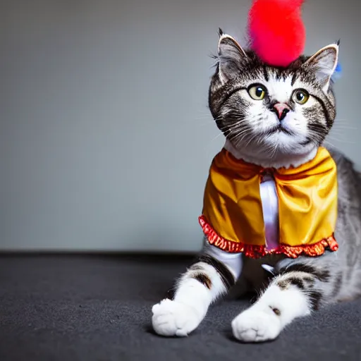 Prompt: cat dressed as clown