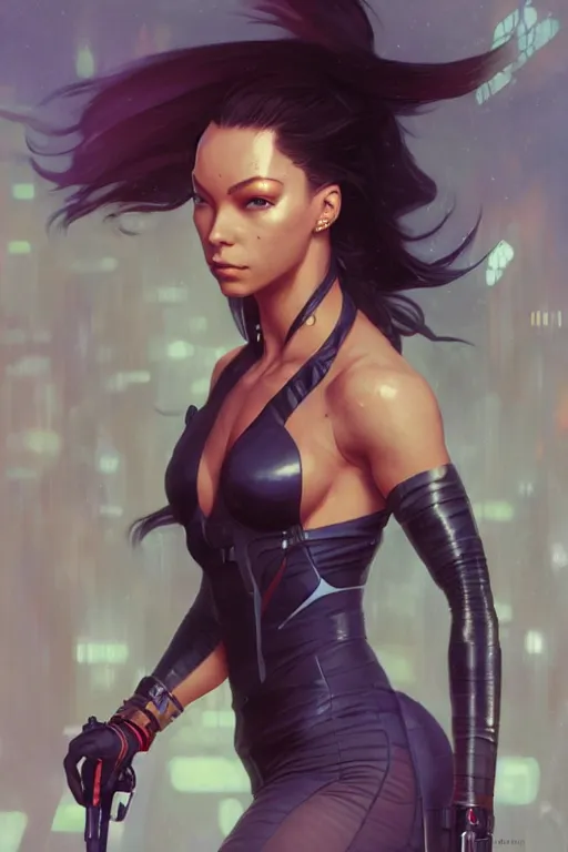 Image similar to cyberpunk Normani as aeon flux profile picture by Greg Rutkowski, dynamic pose, intricate, futuristic, fantasy, elegant, by Stanley Artgerm Lau, greg rutkowski, thomas kindkade, alphonse mucha, loish, norman Rockwell,