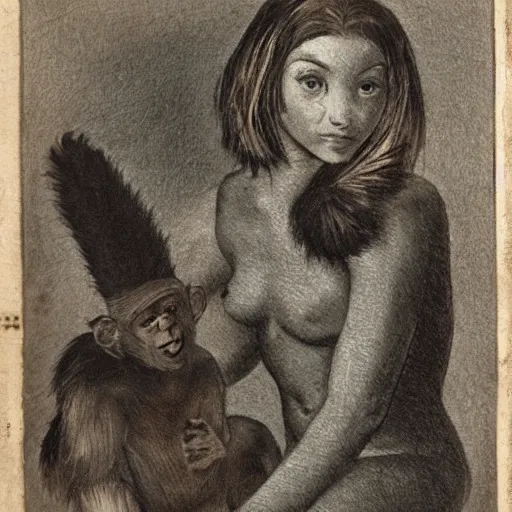 Image similar to Girl with a monkey tail, human chimera, furry tail, tail on person