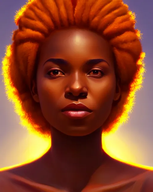 Image similar to beautiful auburn flower african american goddess portrait by sylvain sarrailh, artstation, radiant halo of light, photorealism, w