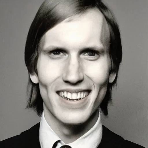 Image similar to A photograph portrait of Jerma985 with short-medium length hair a combover wearing early 1970s menswear in the early 1970s, taken in the early 1970s, grainy, taken on a 1970s Polaroid Camera, realistic, hyperrealistic, very realistic, highly detailed, very detailed, extremely detailed, detailed, digital art, trending on artstation, colorized photo