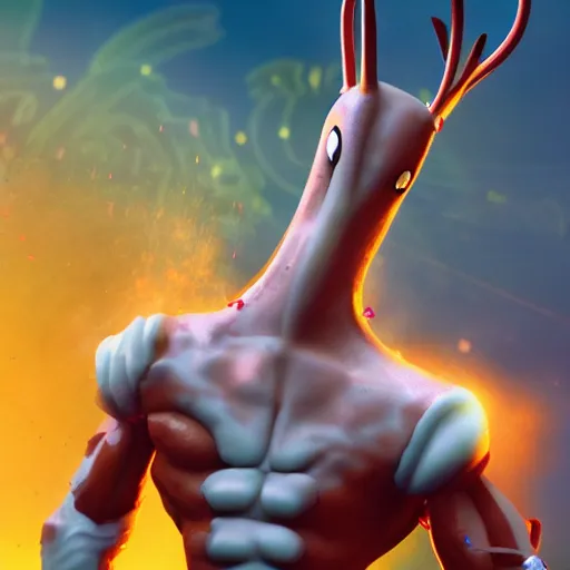 Image similar to earthworm jim at a edm festival, close up, night, 4 k