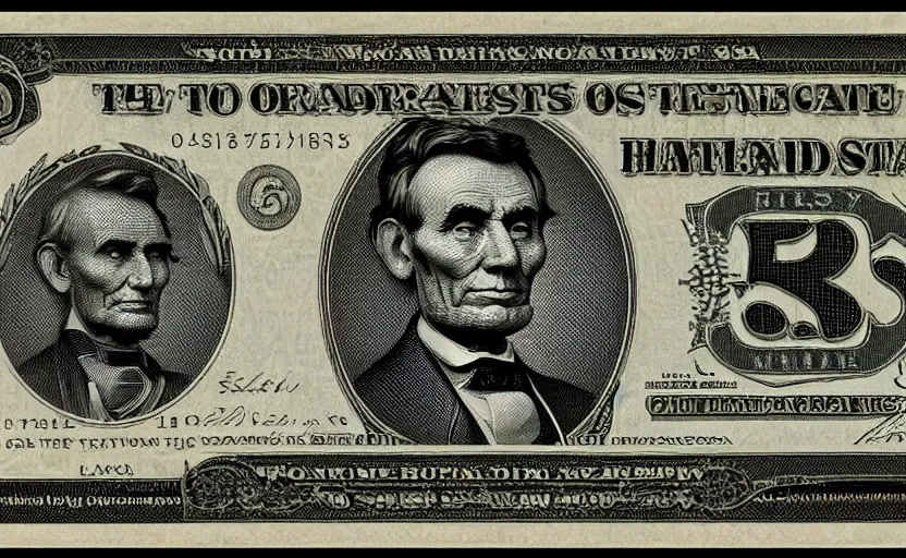 Image similar to rectangular photograph of five dollar u. s. currency note featuring lincoln