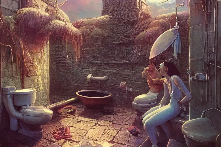 Prompt: A Toilet, Bruce Pennington, Studio Ghibli, tim hildebrandt, digital art, octane render, beautiful composition, trending on artstation, award-winning photograph, masterpiece