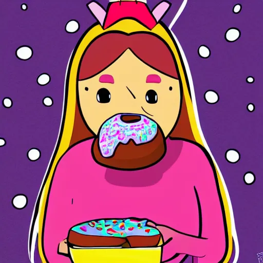 Prompt: Mabel Pines eating a donut, colourful, drawing, masterpiece, high detail, digital art