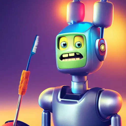 Image similar to portrait of cute robot with multiple paintbrushes, painting a canvas, pixar, galaxy, photorealism, 4 k, octane render, clean design, beautiful light