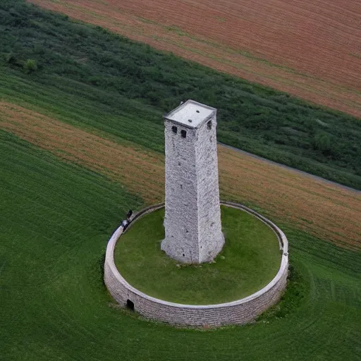 Image similar to Belltower of Burg Güssing in Südburgenland. Aerial photograph of landart installation by Christo Vladimirov Javacheff.